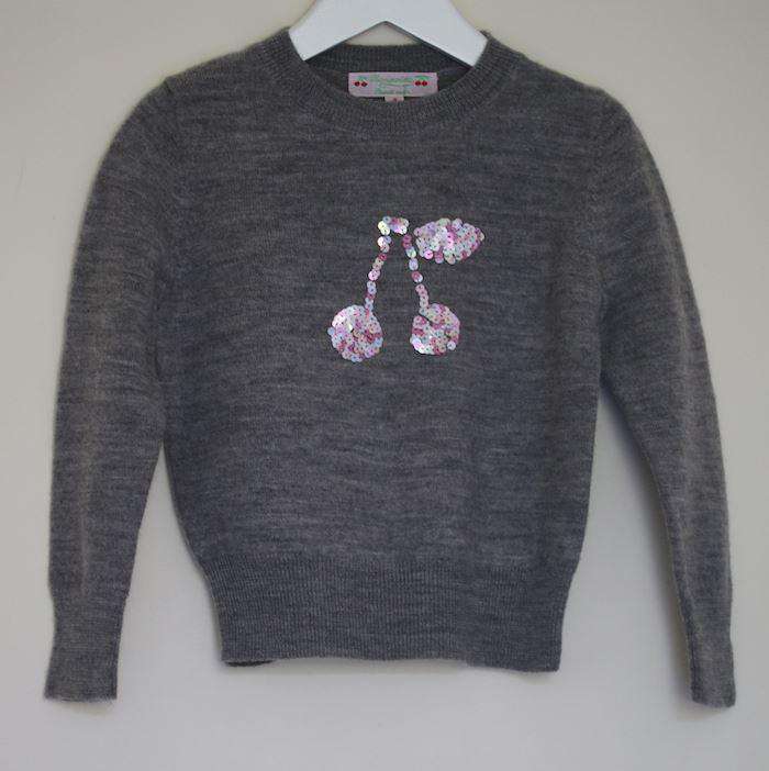 BONPOINT GIRLS GREY SEQUIN CHERRY SWEATER 4 YEARS