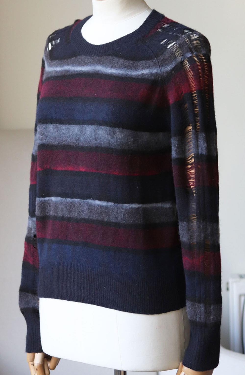 RAQUEL ALLEGRA DISTRESSED TIE DYED MERINO WOOL AND CASHMERE BLEND SWEATER UK 6
