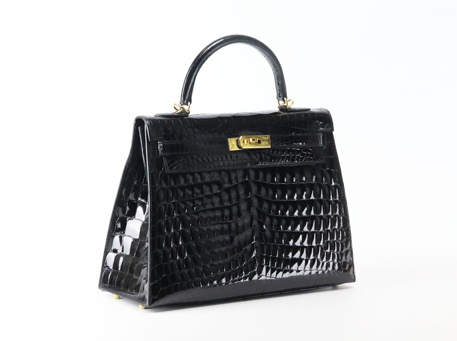 HERMÈS 2014 KELLY SELLIER 32CM POROSUS CROCODILE LEATHER BAG