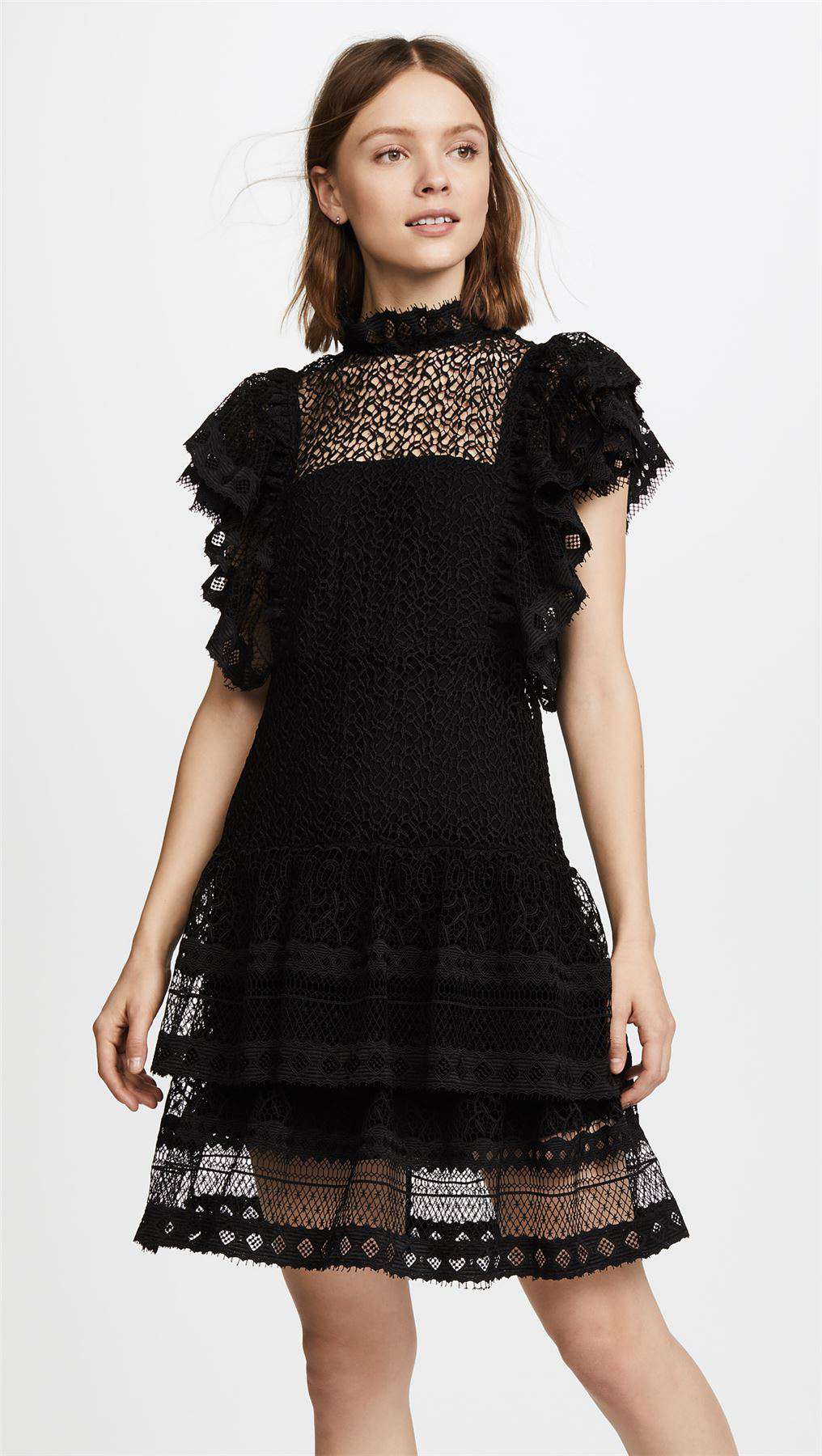 ANINE BING PENELOPE TIERED LACE DRESS MEDIUM