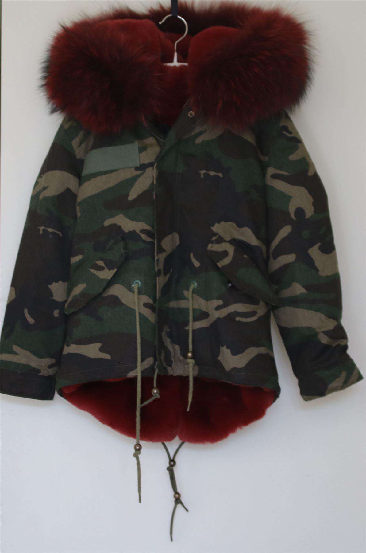 MINI POPSKI GIRLS CAMO PARKA JACKET WITH NATURAL RACCOON FUR COLLAR & LINING 4-5 YEARS