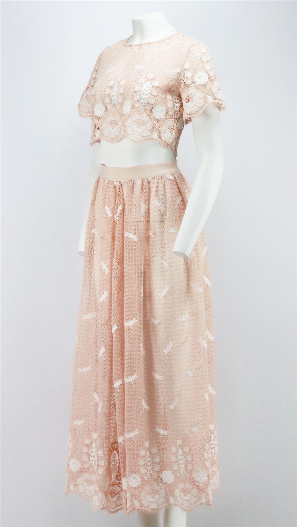 MIGUELINA PARIS EMBROIDERED CROCHETED COTTON MAXI SKIRT XSMALL
