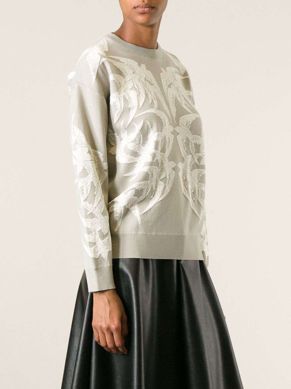 ALEXANDER MCQUEEN GREY LACE BIRD JACQUARD SWEATSHIRT XS