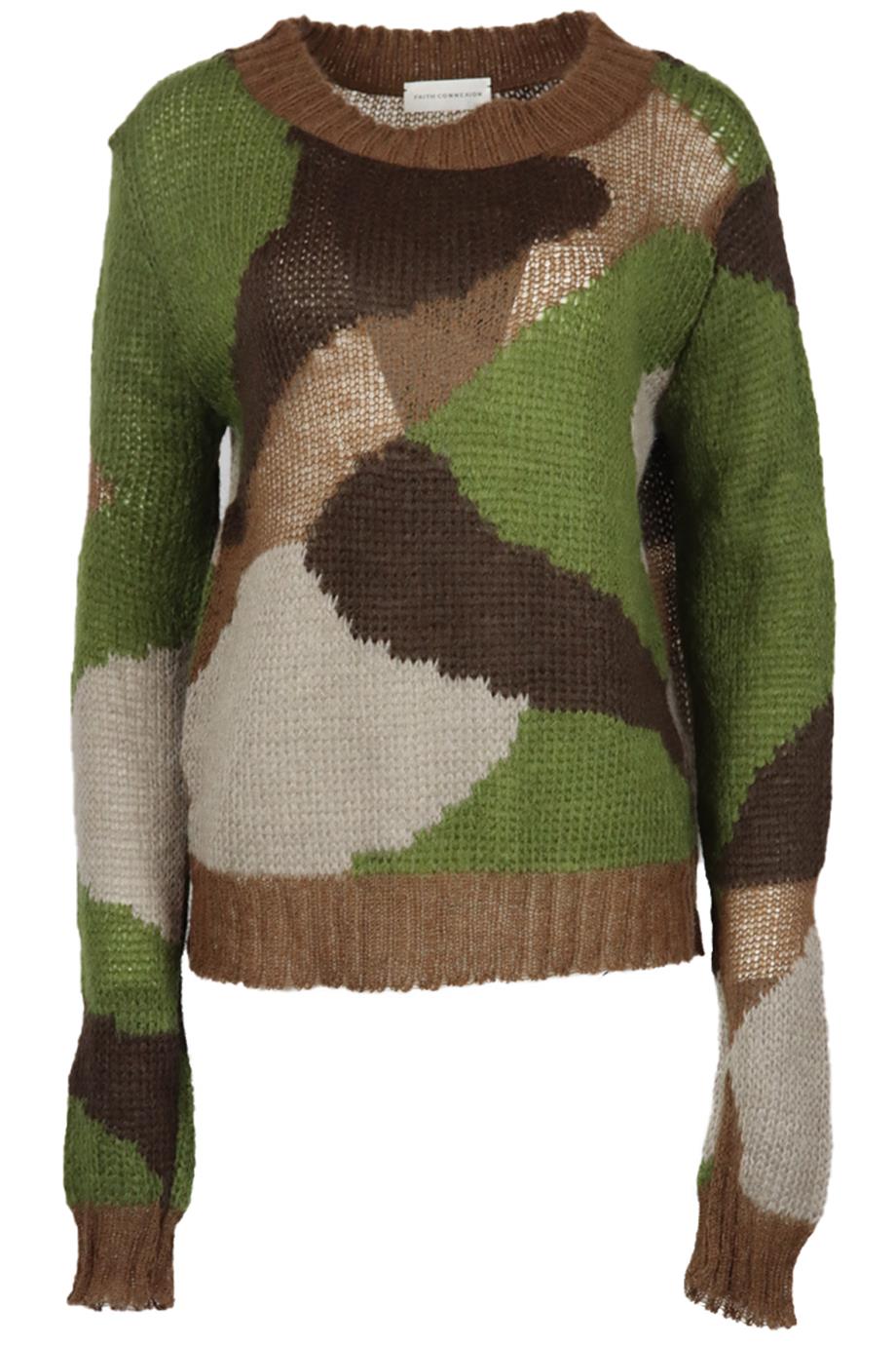 FAITH CONNEXION CAMOUFLAGE INTARSIA MOHAIR BLEND SWEATER SMALL