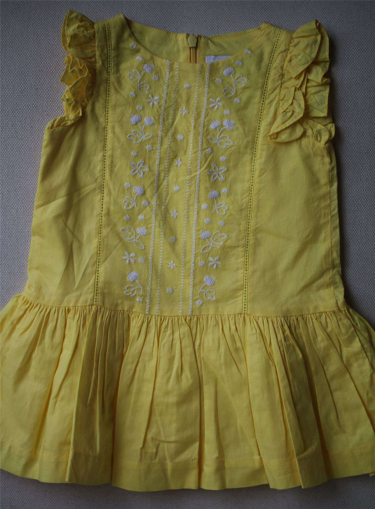 TARTINE ET CHOCOLAT GIRLS YELLOW EMBROIDERED DRESS 2 YEARS