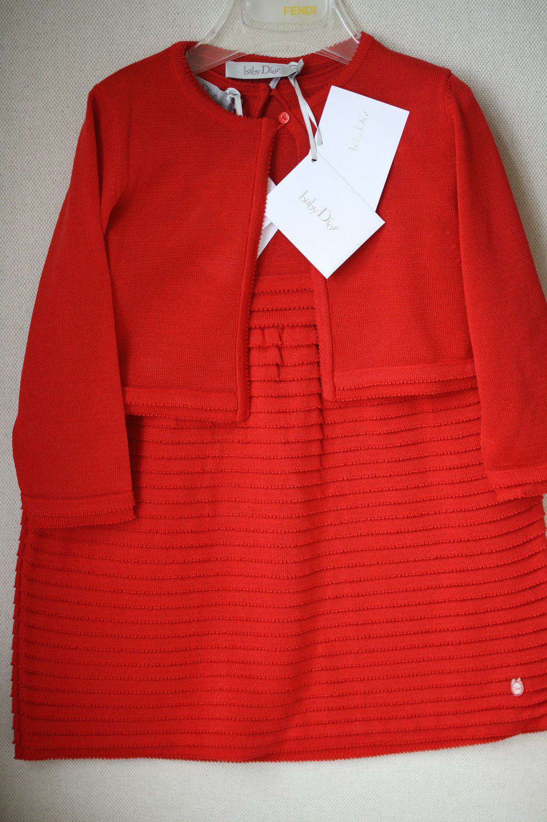 BABY DIOR RED KNITTED DRESS AND CARDIGAN 2 YEARS