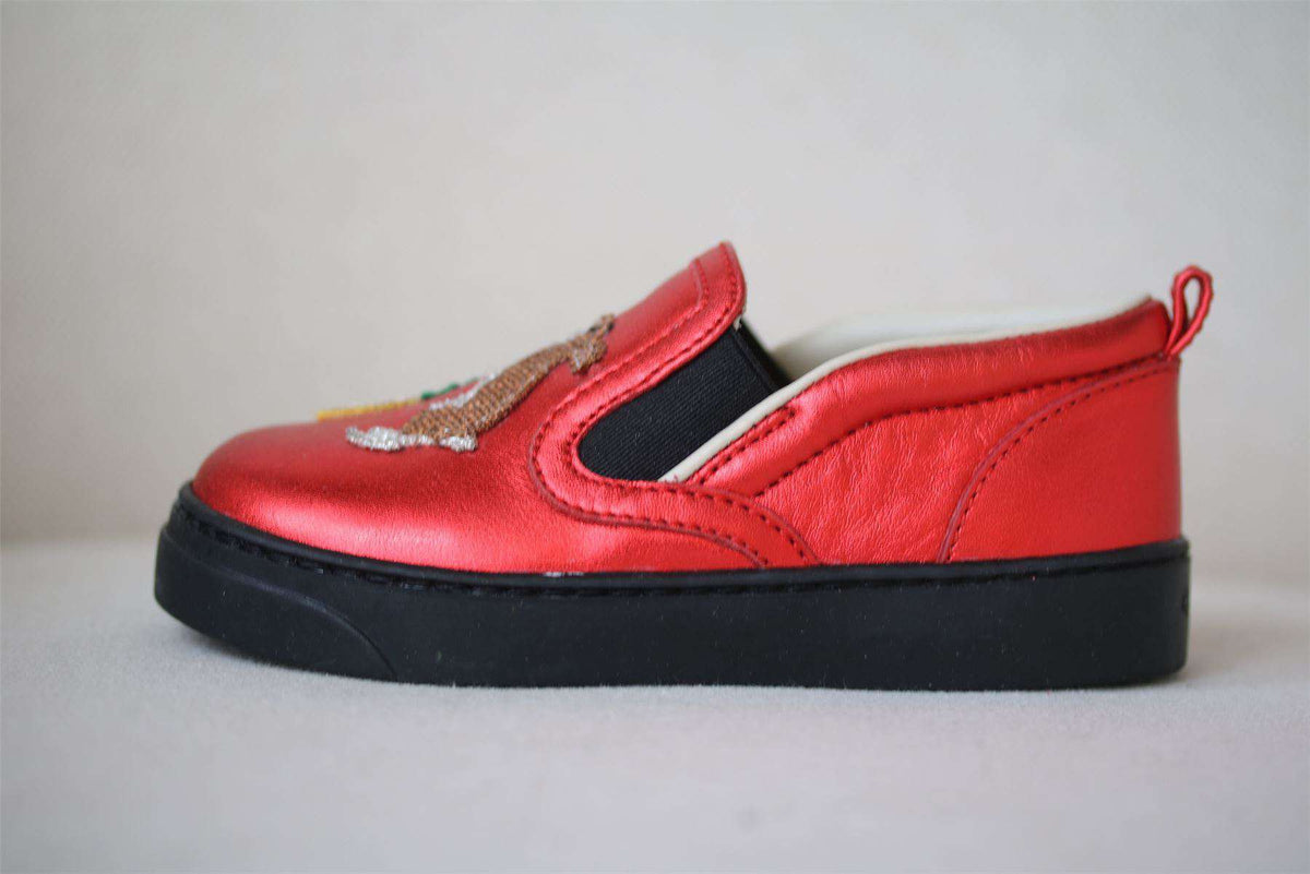 GUCCI BABY RED METALLIC SLIP-ON SHOES EU 22 UK 5