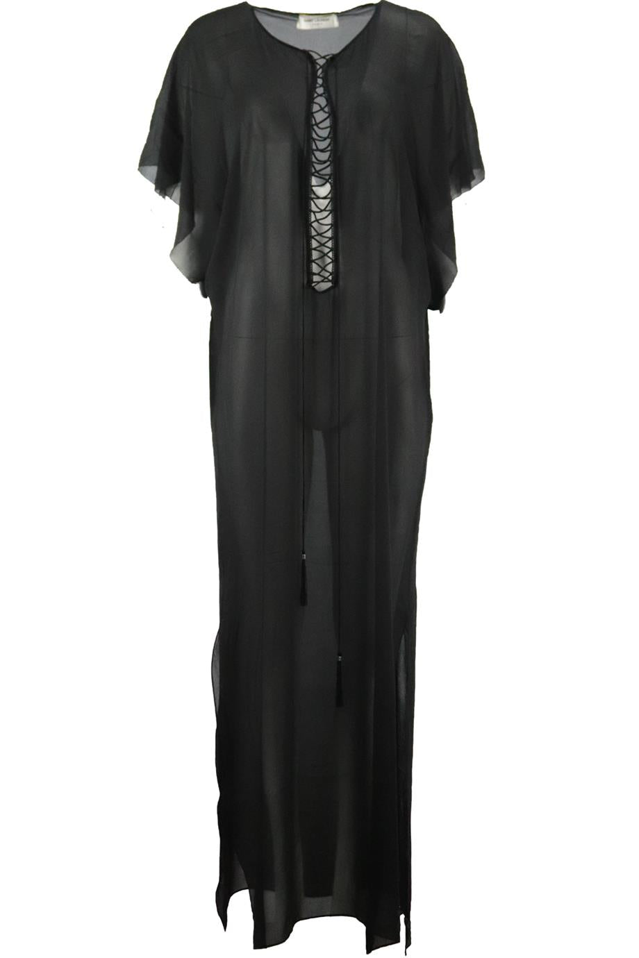 SAINT LAURENT LACE UP SILK KAFTAN FR 40 UK 12
