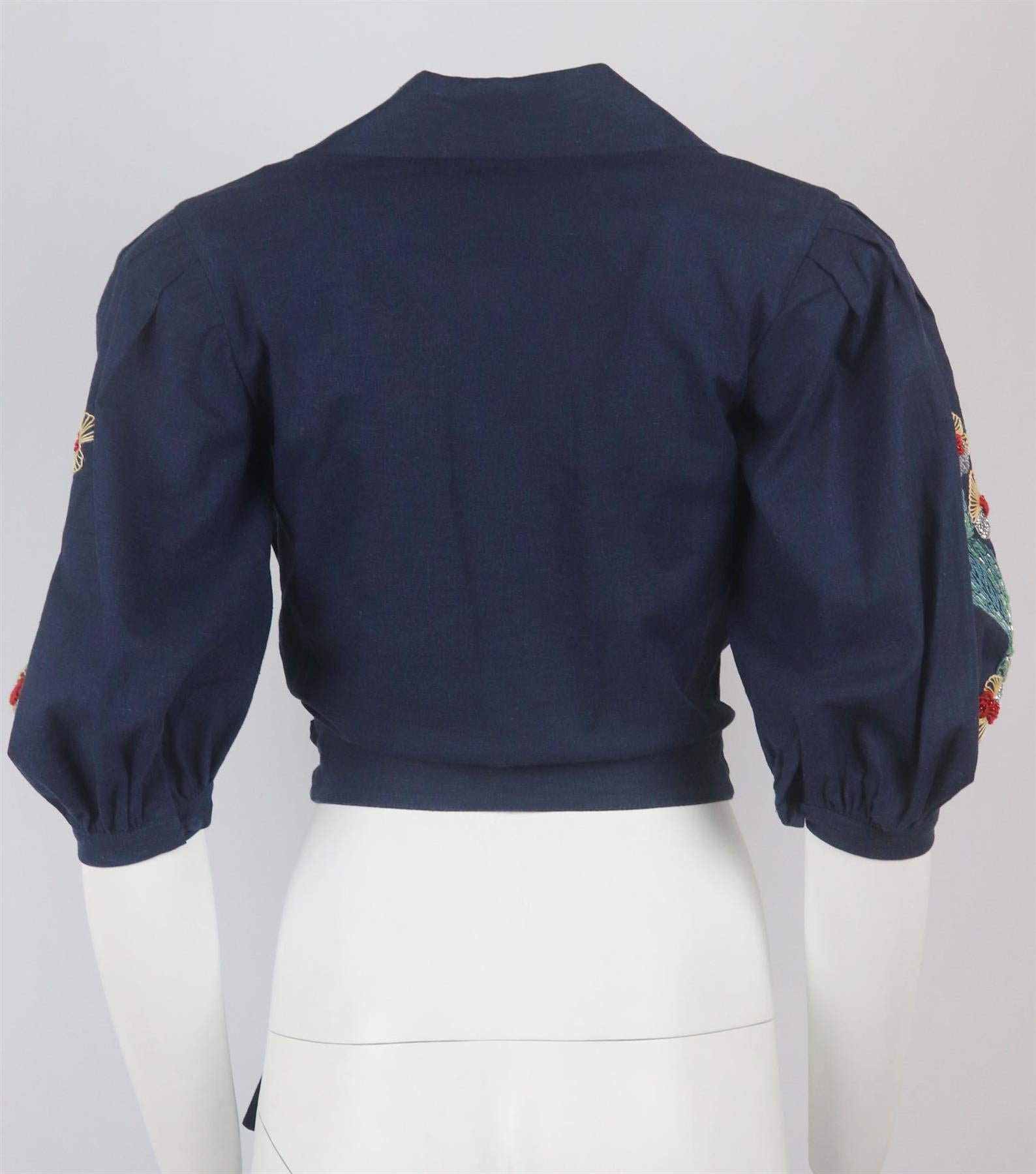 PATBO CROPPED EMBROIDERED LINEN BLEND JACKET XSMALL
