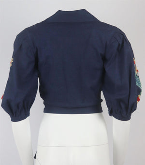 PATBO CROPPED EMBROIDERED LINEN BLEND JACKET XSMALL