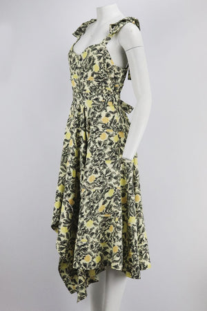 PROENZA SCHOULER ASYMMETRIC FLORAL PRINT CREPE MIDI DRESS US 8 UK 12