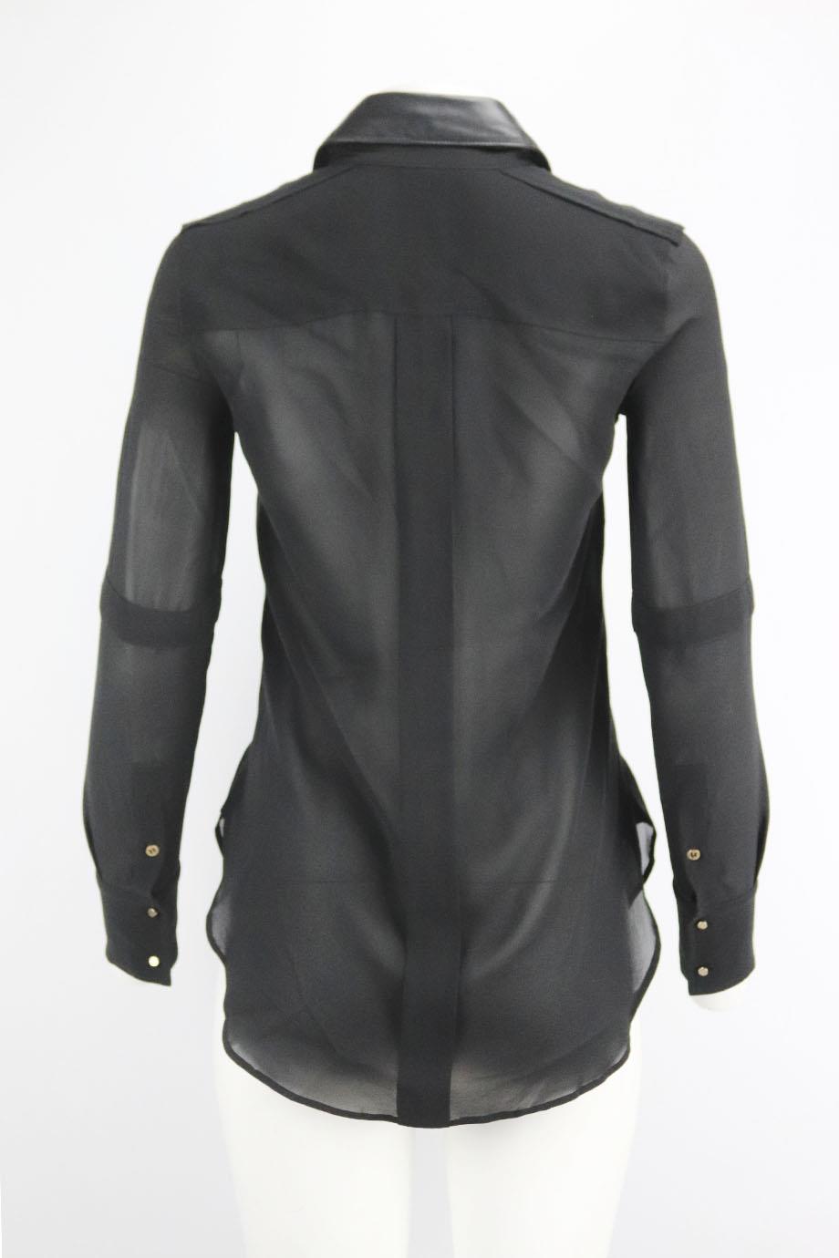 BELSTAFF LEATHER TRIMMED SILK SHIRT IT 38 UK 6