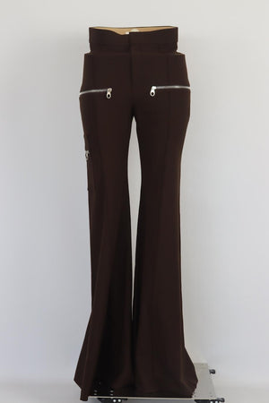CHLOÉ ZIP DETAILED STRETCH WOOL FLARED PANTS FR 36 UK 8