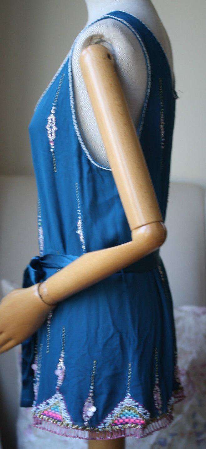 MATTHEW WILLIAMSON TEAL SILK EMBELLISHED TOP FR 40 UK 12