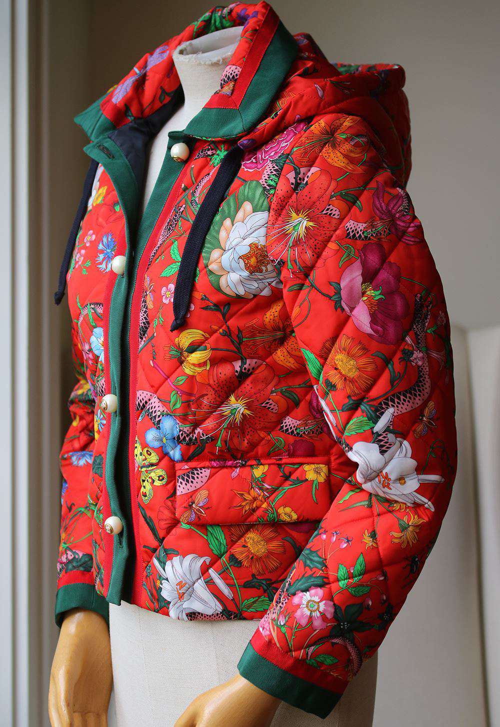 GUCCI FLORA SNAKE PRINTED QUILTED PARACHUTE JACKET IT 38 UK 6