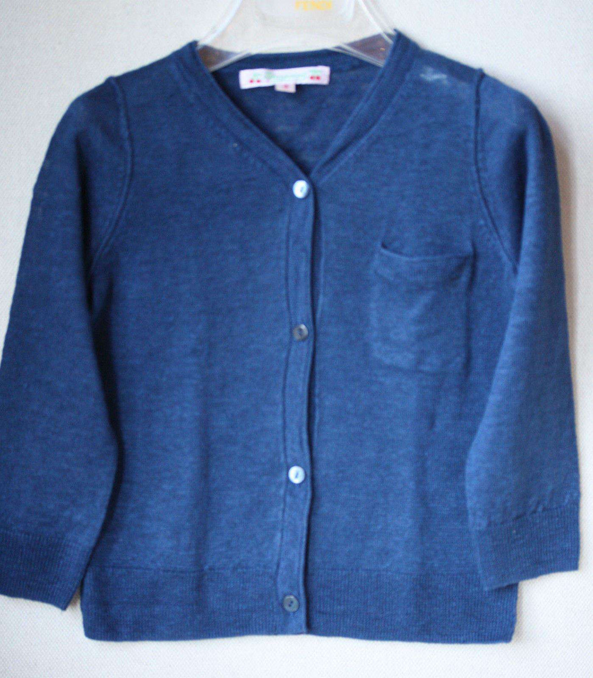 BONPOINT BABY BLUE LINEN CARDIGAN 3 YEARS