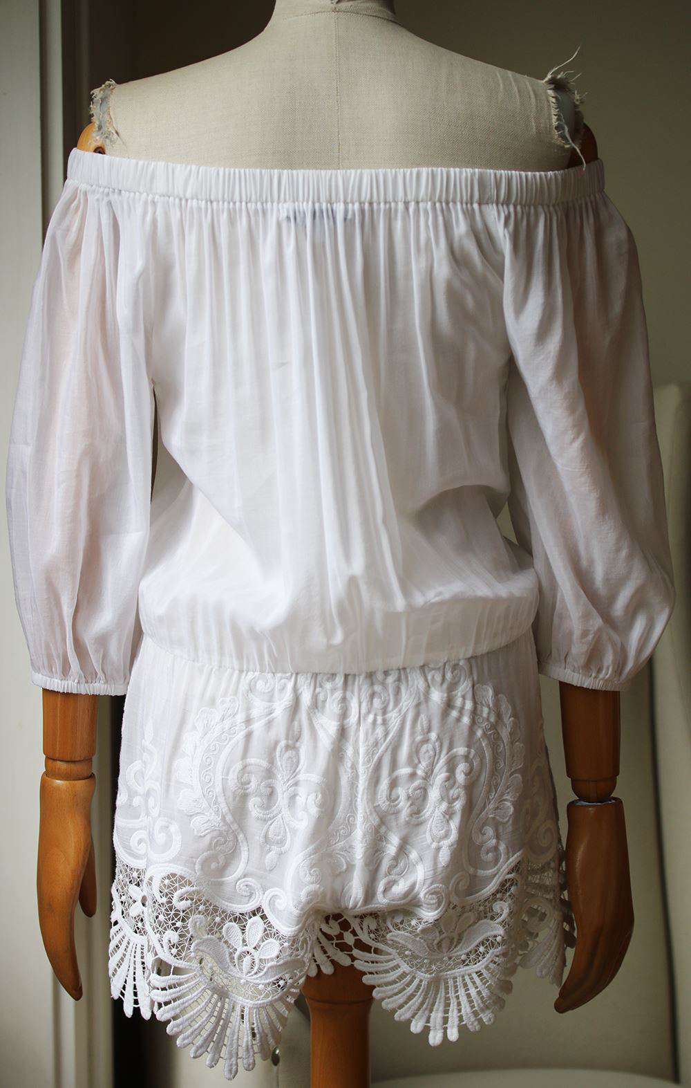 ALEXIS OFF THE SHOULDER CROCHET TRIM PLAYSUIT SMALL