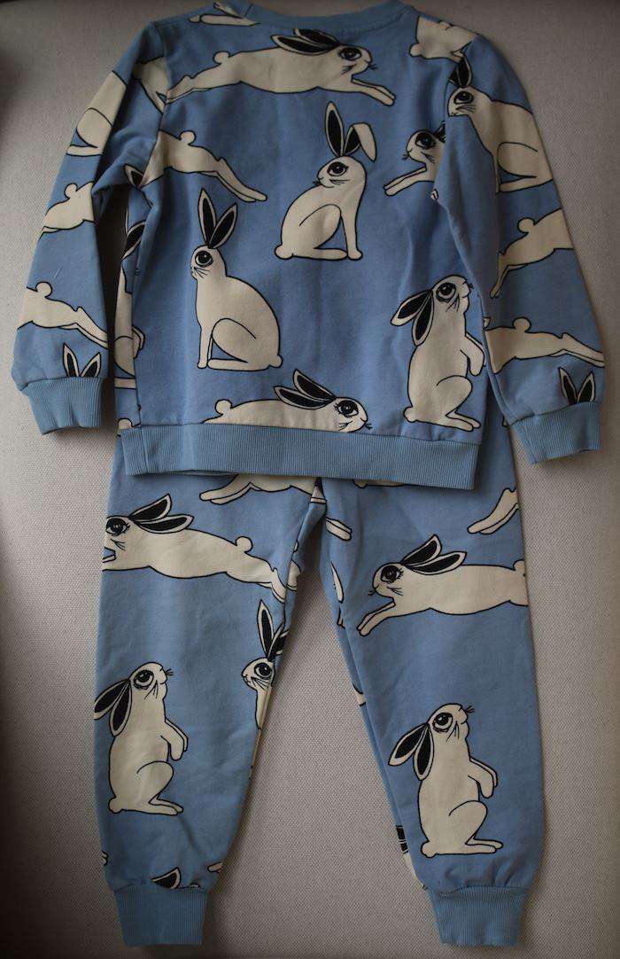 MINI RODINI KIDS BLUE RABBIT PRINT SWEATER & SWEATPANTS SET 2-3 YEARS