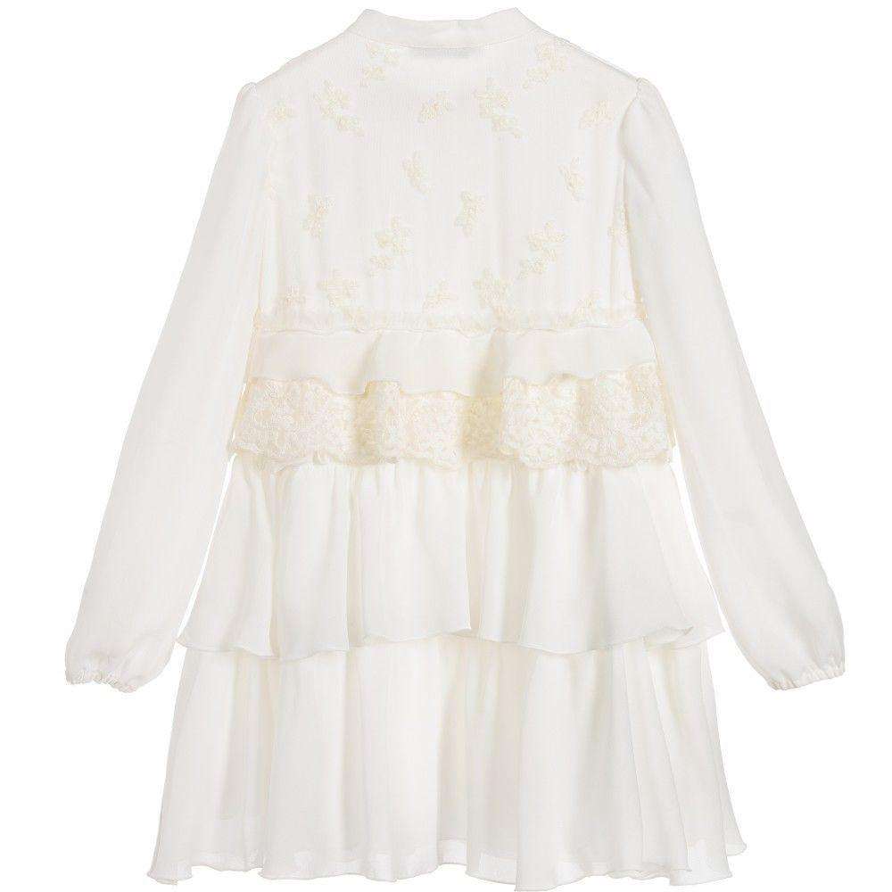 ERMANNO SCERVINO BABY GIRLS IVORY EMBROIDERED CHIFFON DRESS 4 YEARS
