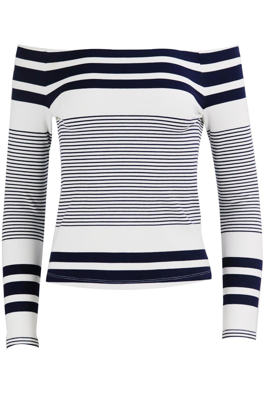 ROSETTA GETTY OFF THE SHOULDER STRIPED STRETCH JERSEY TOP SMALL