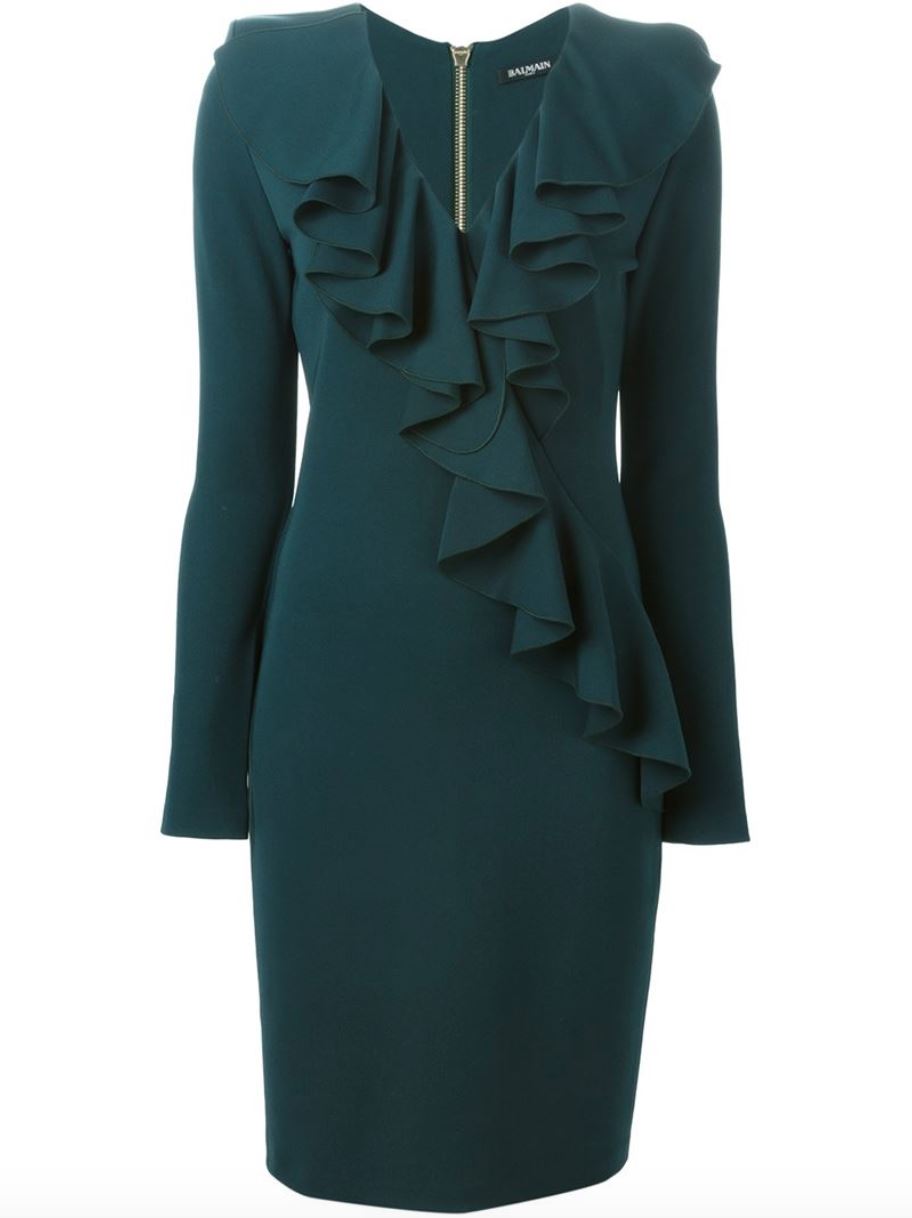 BALMAIN RUFFLED V NECK MINI DRESS FR 36 UK 8