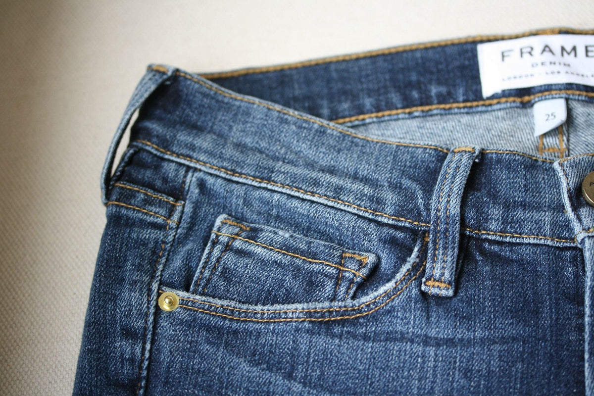 FRAME LE SKINNY DE JEANNE SEVILLE DISTRESSED JEANS W25 UK 6/8