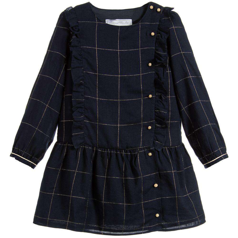 TARTINE ET CHOCOLAT GIRLS BLUE & GOLD CHECK DRESS 5 YEARS