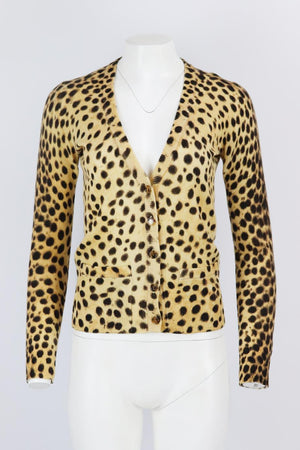 DOLCE AND GABBANA LEOPARD JACQUARD WOOL TOP AND CARDIGAN SET IT 38 UK 6