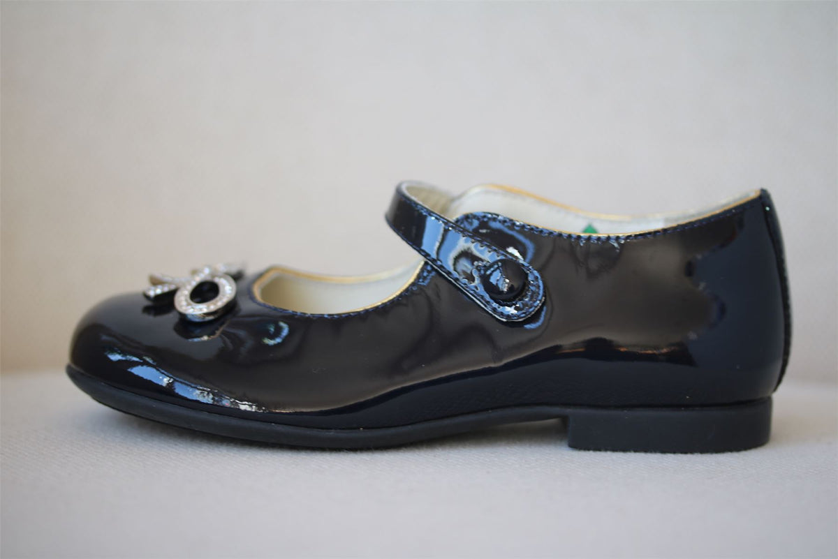 GUCCI GIRLS NAVY BLUE CRYSTAL BOW LEATHER SHOES EU 25 UK 8