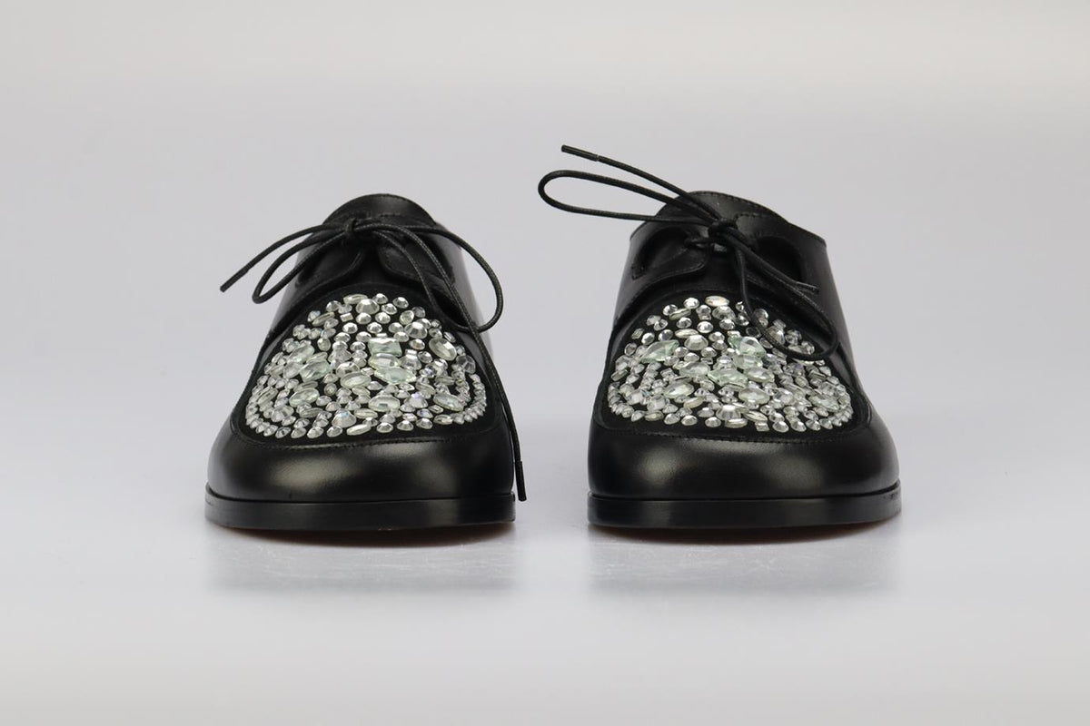 LOEWE CRYSTAL EMBELLISHED LEATHER BROGUES EU 40 UK 7 US 10