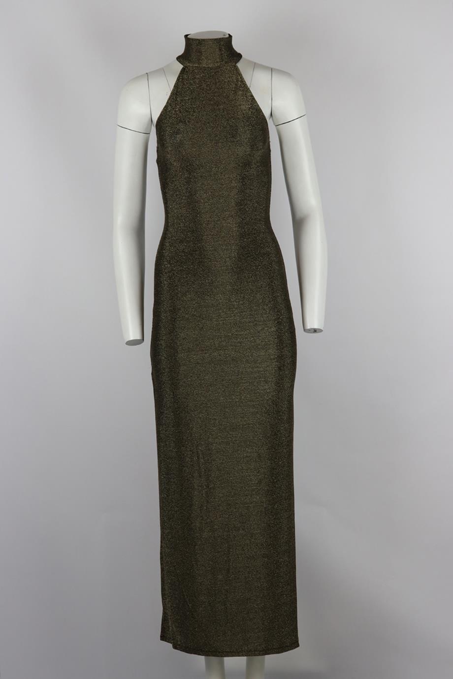 REFORMATION STRETCH LAMÉ TURTLENECK MIDI DRESS SMALL