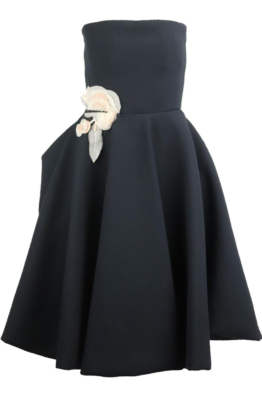 JEANNE LANVIN STRAPLESS SILK TRIMMED WOOL BLEND DRESS FR 38 UK 10