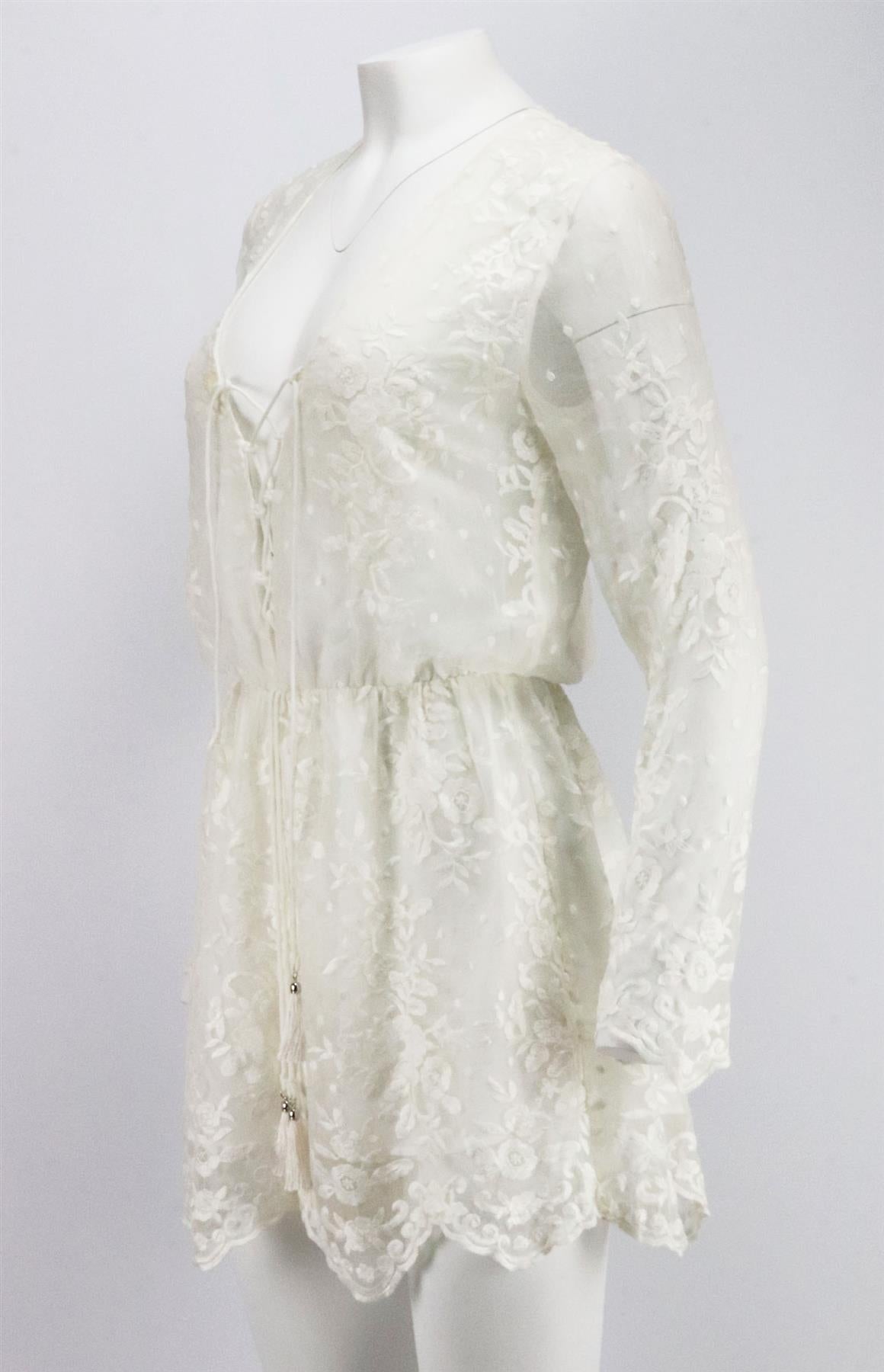 ZIMMERMANN LUCIA LACE UP EMBROIDERED SILK GEORGETTE PLAYSUIT UK 8