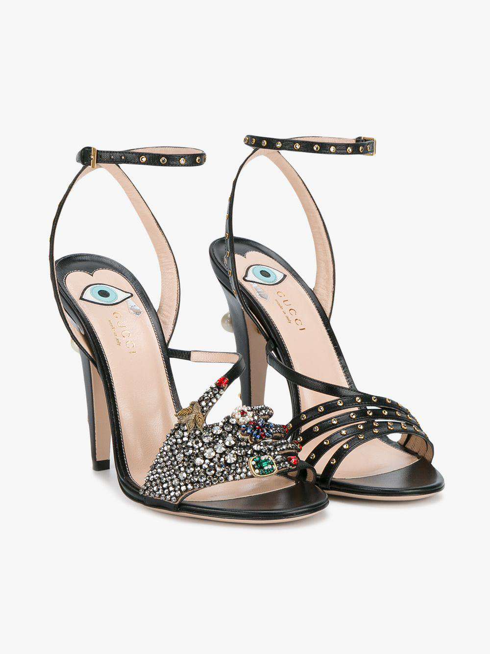 GUCCI CRYSTAL HAND APPLIQUE EMBELLISHED SANDALS EU 37.5 UK 4.5 US 7.5
