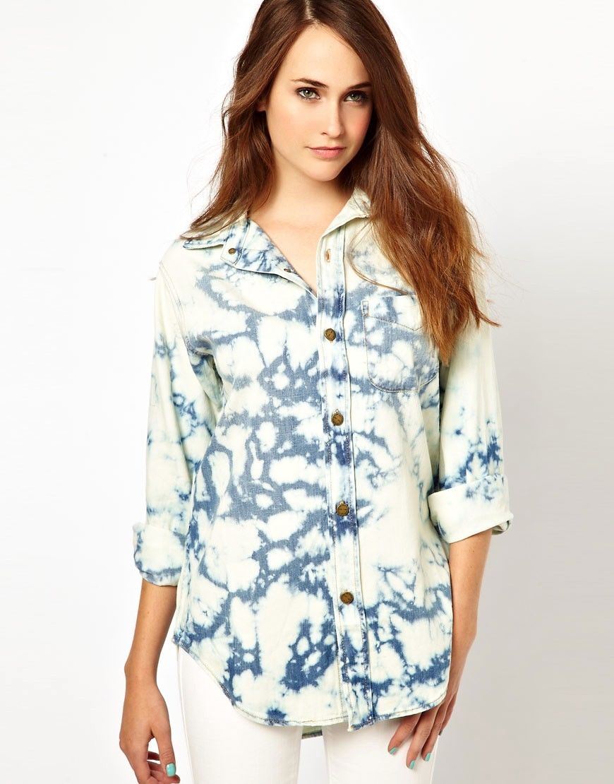 CURRENT ELLIOTT TIE DYE DENIM SHIRT SIZE 0 UK 8