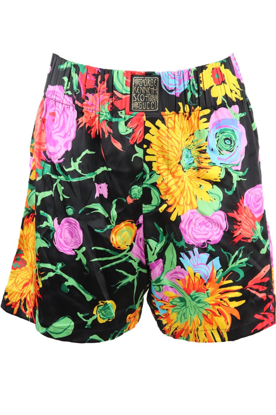 GUCCI + KEN SCOTT FLORAL PRINT SILK SATIN SHORTS SMALL