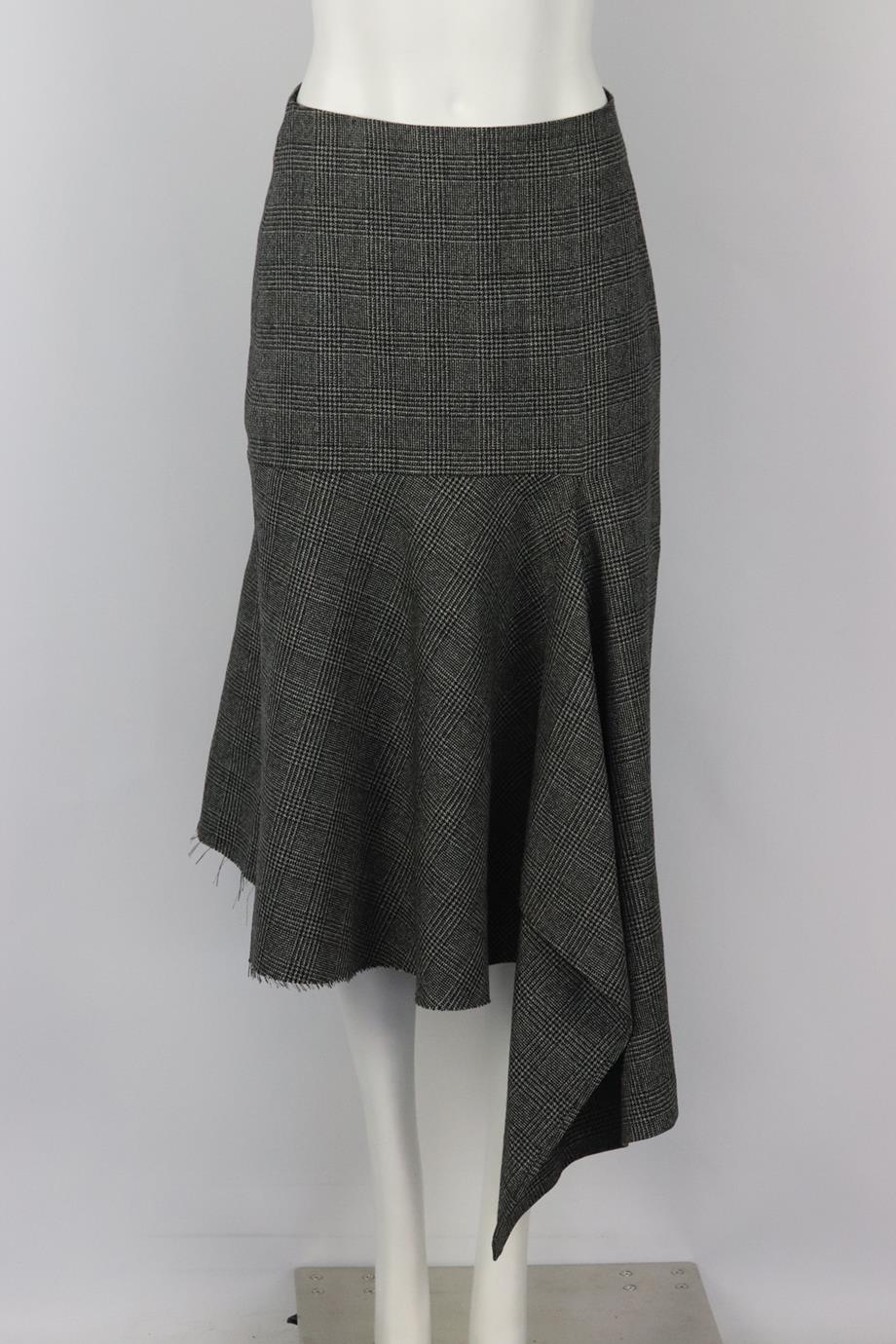 BALENCIAGA ASYMMETRIC CHECKED WOOL BLEND MIDI SKIRT IT 40 UK 8