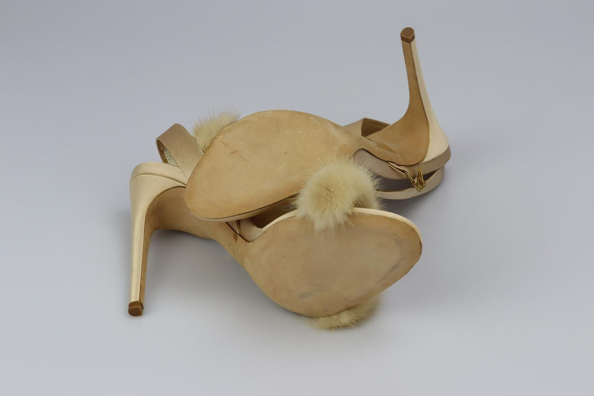 OLGANA MINK FUR AND SATIN SANDALS EU 38.5 UK 5.5 US 8.5