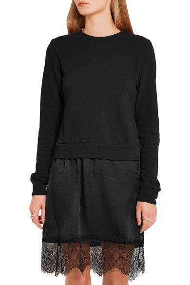 CLU LACE-TRIMMED COTTON-JERSEY AND WASHED-SILK DRESS SMALL
