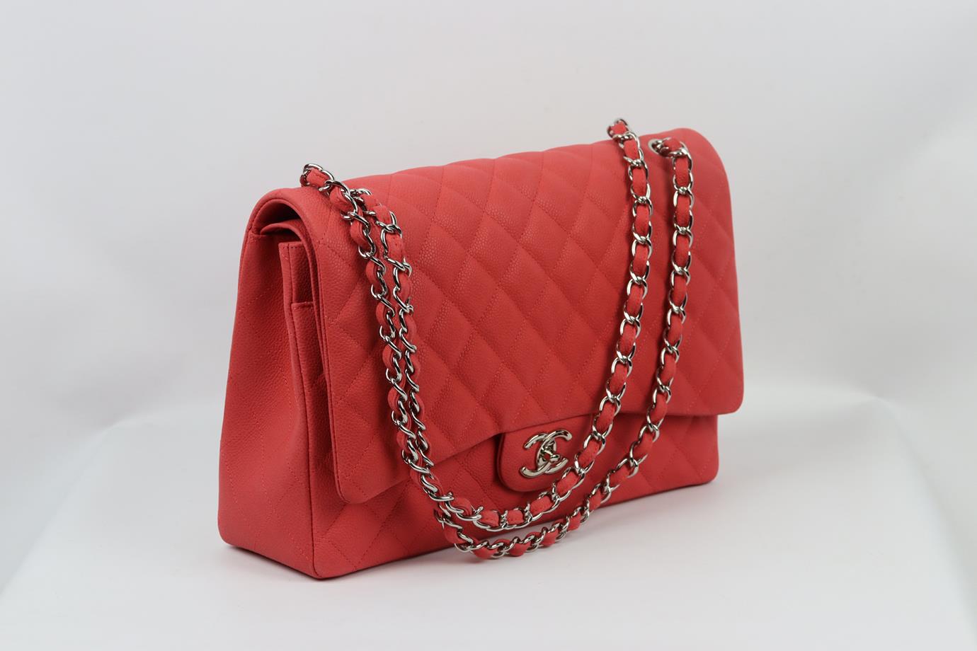 CHANEL 2014 MAXI CLASSIC QUILTED MATTE CAVIAR LEATHER DOUBLE FLAP SHOULDER BAG