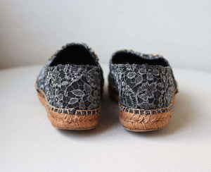 DOLCE AND GABBANA CRYSTAL EMBELLISHED LACE ESPADRILLES EU 38 UK 5 US 8