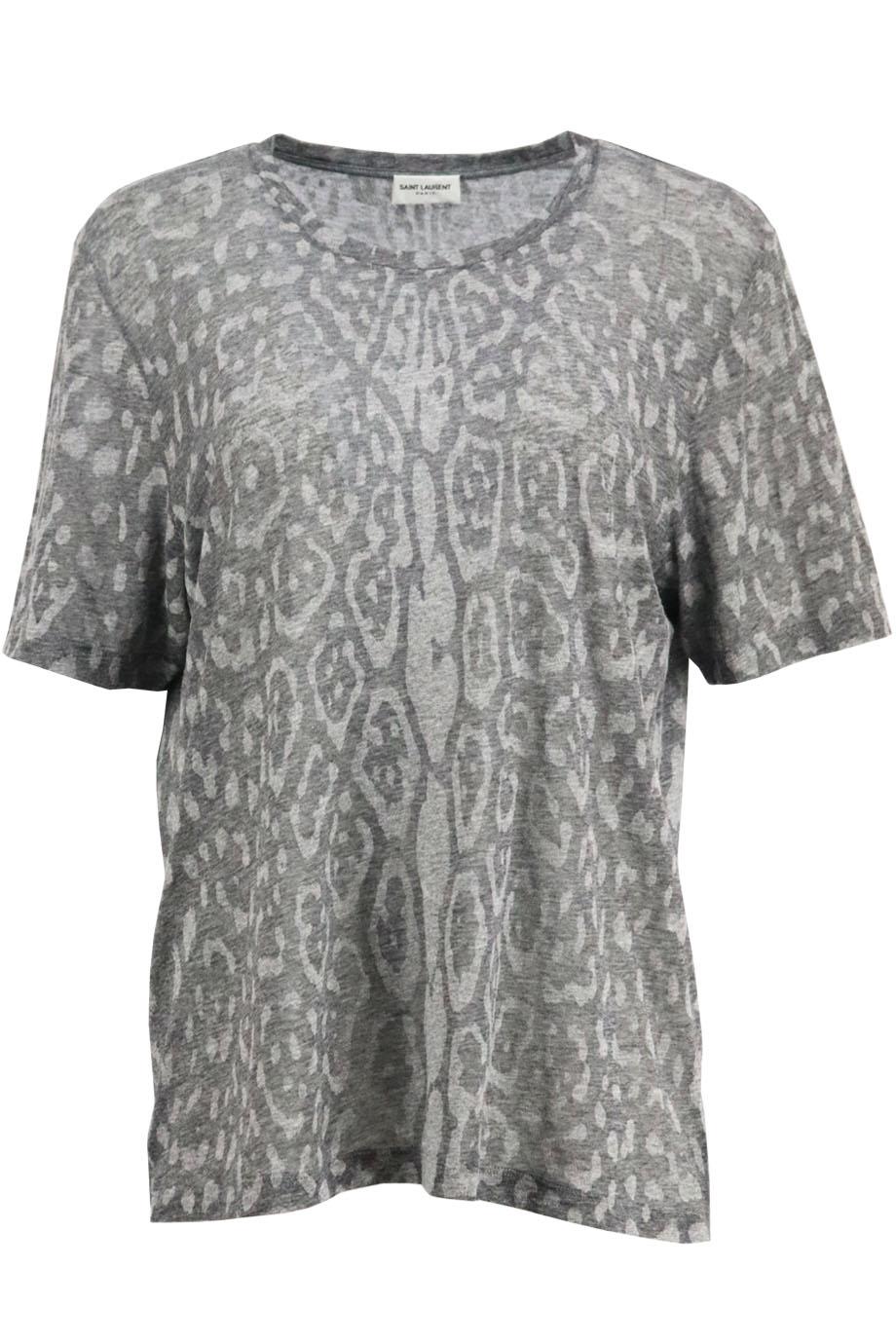 SAINT LAURENT LEOPARD PRINT COTTON BLEND JERSEY T-SHIRT SMALL