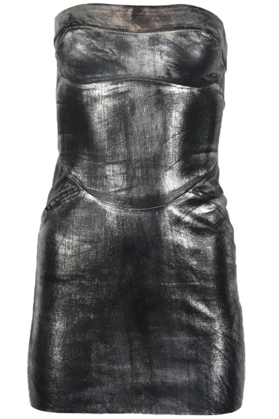 JITROIS STRAPLESS METALLIC STRETCH LEATHER MINI DRESS FR 38 UK 10