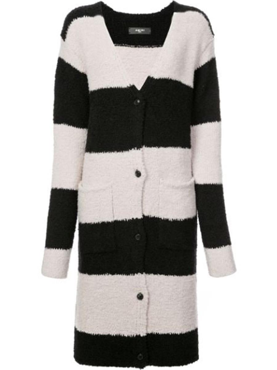 AMIRI STRIPED WOOL BLEND CARDIGAN LARGE