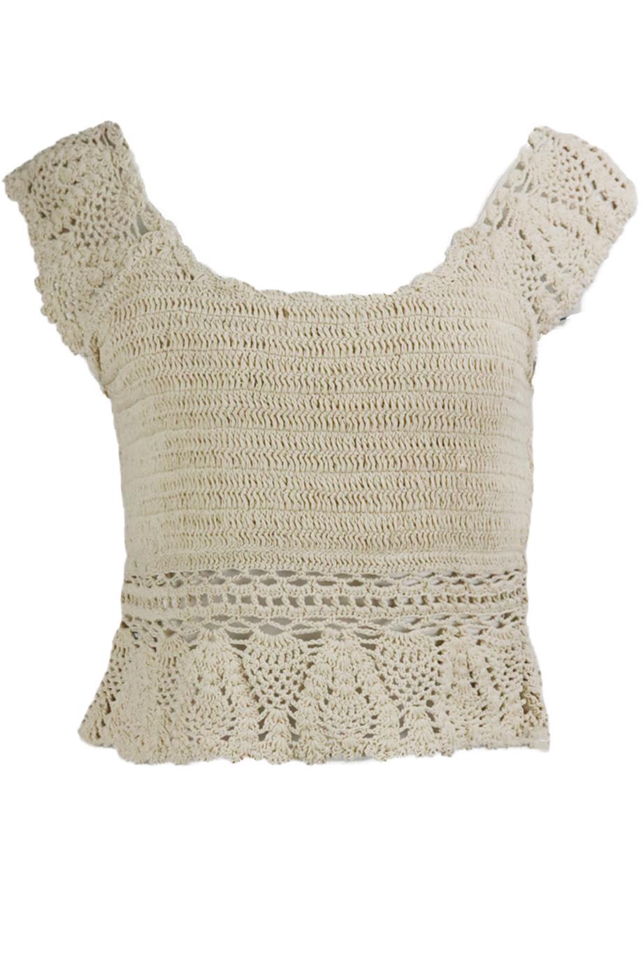 RIXO CROPPED CROCHET KNIT COTTON TOP UK 8