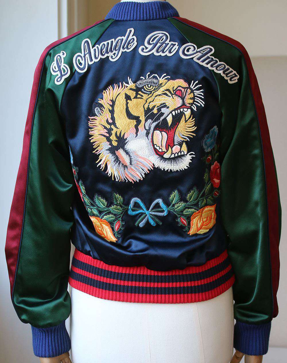 GUCCI DIY APPLIQUÉD SILK SATIN BOMBER JACKET IT 38 UK 6