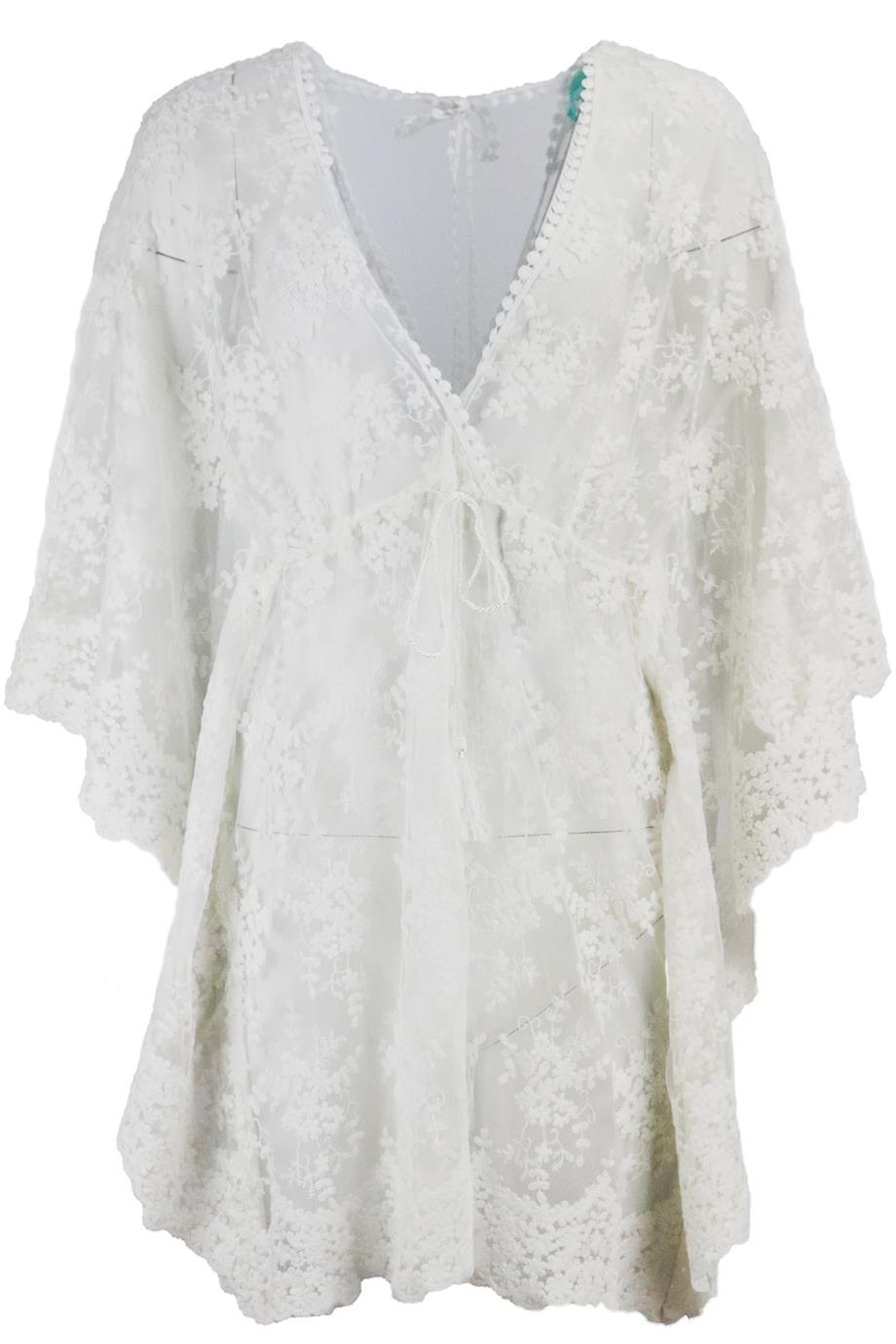 MELISSA ODABASH EMBROIDERED MESH KAFTAN ONE SIZE