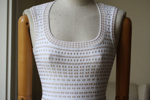 AZZEDINE ALAIA WHITE AND BEIGE DOTTED DRESS FR 36 UK 8