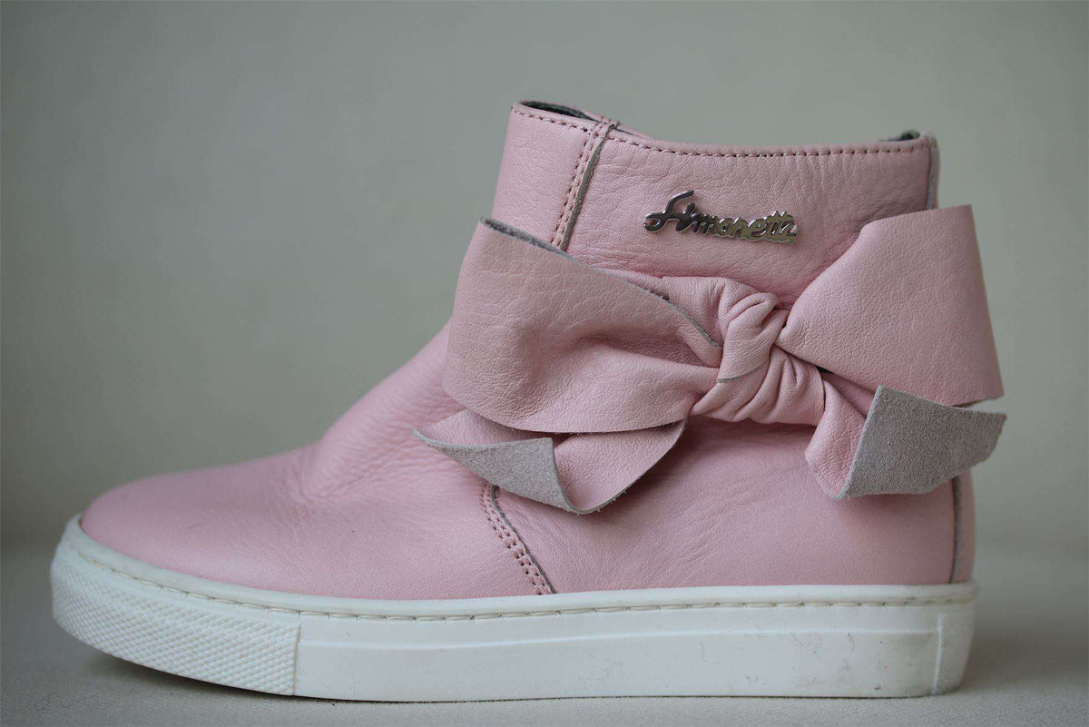SIMONETTA GIRLS PINK LEATHER ANKLE BOOTS WITH BOWS EU 26 UK 8.5