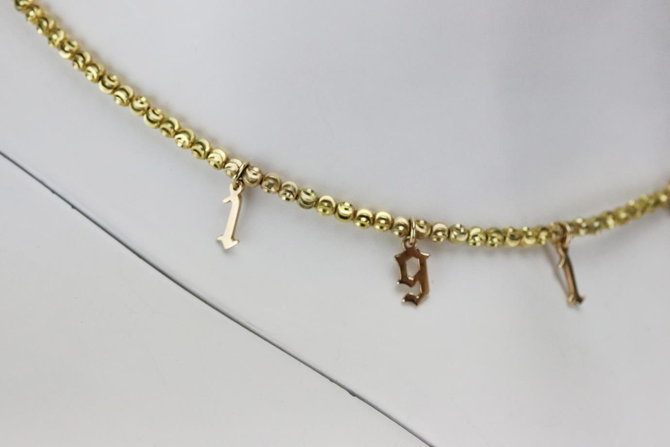 RUBY STELLA GOTHIC NUMBERS 14K YELLOW GOLD BALL CHAIN NECKLACE